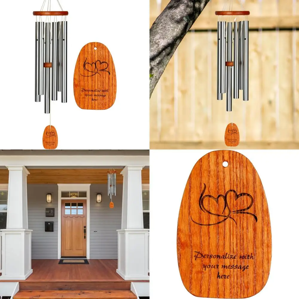 

Woodstock Wind Chimes Personalized Amazing Grace Memorial Chime for Outside 24'' Medium Silver Customized Double Heart Wind Chim