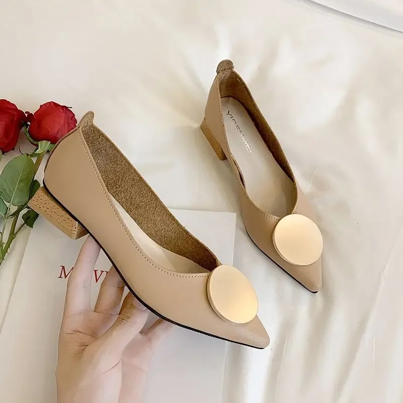 

Женская обувь на низком каблуке, элегантные женские туфли-лодочки с острым носком, офисные туфли на массивном каблуке, повседневная распродажа, стильный люксовый бренд Young Chic