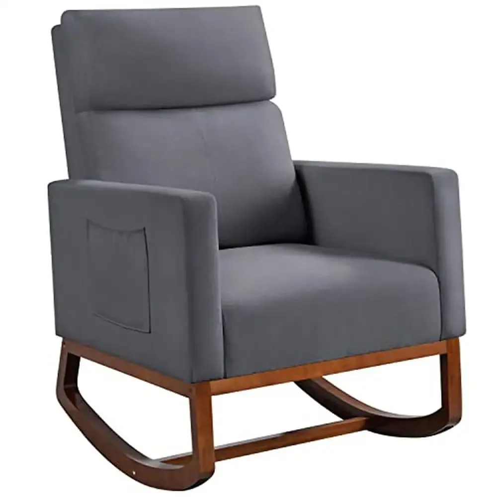 

Polyester Upholstered Rocking Chair with Side Pockets Modern Glider Chair with High Backrest & Wide Armrests Living Room Nursery