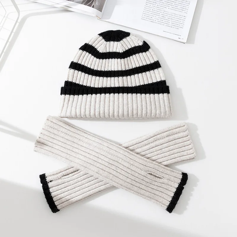 Hat Gloves Sleeve Arm Women Winter Beanie Wool Knit Autumn Warm Skiing Accessory For Cold Weather Sport Outdoor Holiday