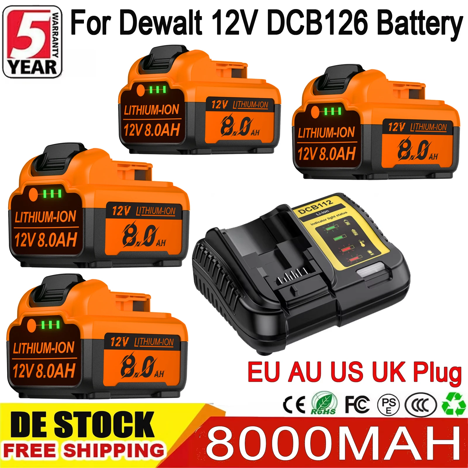 Сменная аккумуляторная батарея Bonacell DCB126 12V MAX 8000 мАч Li-ion для электроинструментов Dewalt 12V DCD710 DCF815 DCB120 DCB127