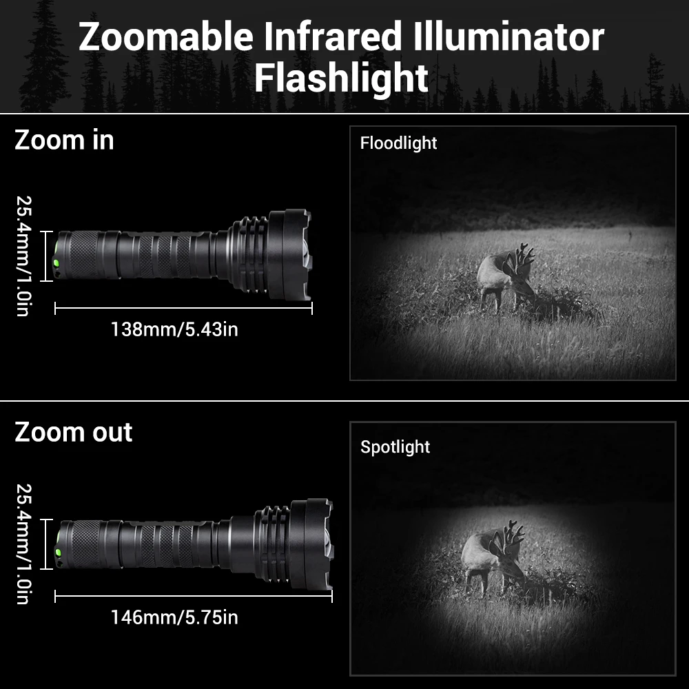 850/940nm Tactical Infrared Flashlight Weapon Gun Light Zoomable IR Illuminator VCSEL Chip Flashlight for Night Vision Scope