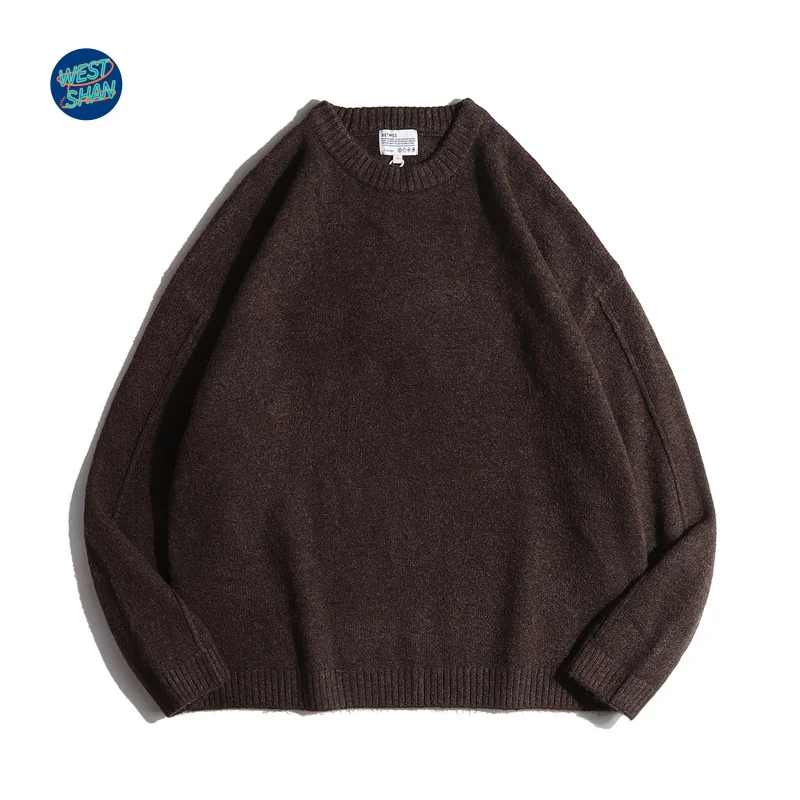 WESTSHAN Najwyższej Jakości Bluza Męska Vintage z Okrągłym Dekoltem w Rozmiarach EU i US, Casualowa Bluza z Długim Rękawem, Gładka Tekstura, Modny Pulower