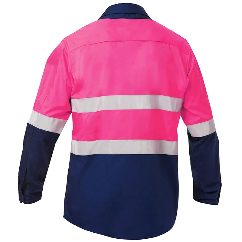 Pink Hi Vis Shirts Safety Workwear 100% Cotton Reflective Long Sleeve