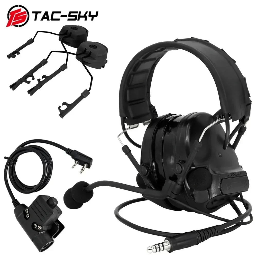 TAC-SKY tático fone de ouvido comtac iii proteção auditiva cancelamento ruído fone de com u94 ptt e arco capacete adaptador montagem