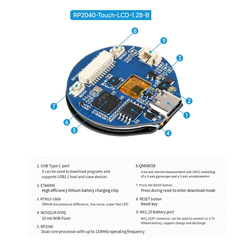 A40Z-RP2040 Microcontroller Development Board Voor Raspberry Pi 240X240 65K Kleur 1.28 Inch LCD Touchscreen
