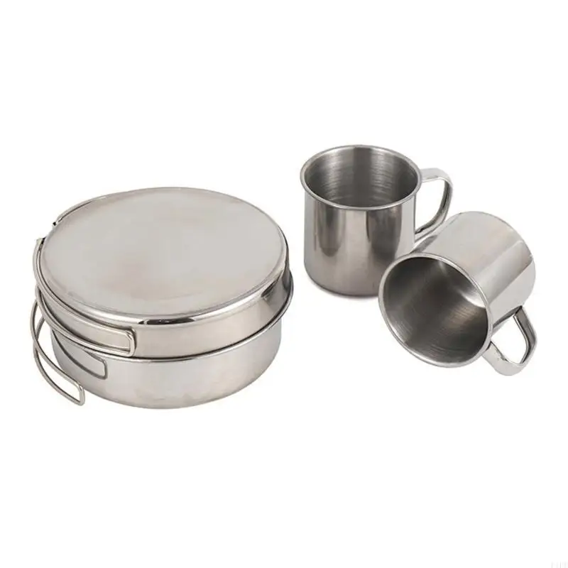 

F1FD 8pack Light weight Folding Cookware Stainless Steel Camping Lunch Box for Safe and Convenient Use
