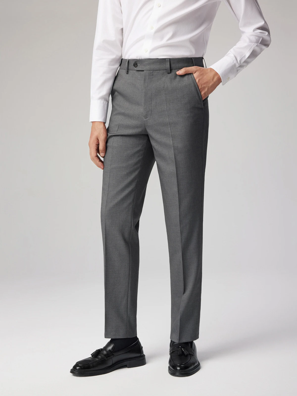 

Men's Grey 6% Wool Dress Pants - Easy Care Straight Cut Suit Trousers with Premium Drape for Business Formal Attire 38