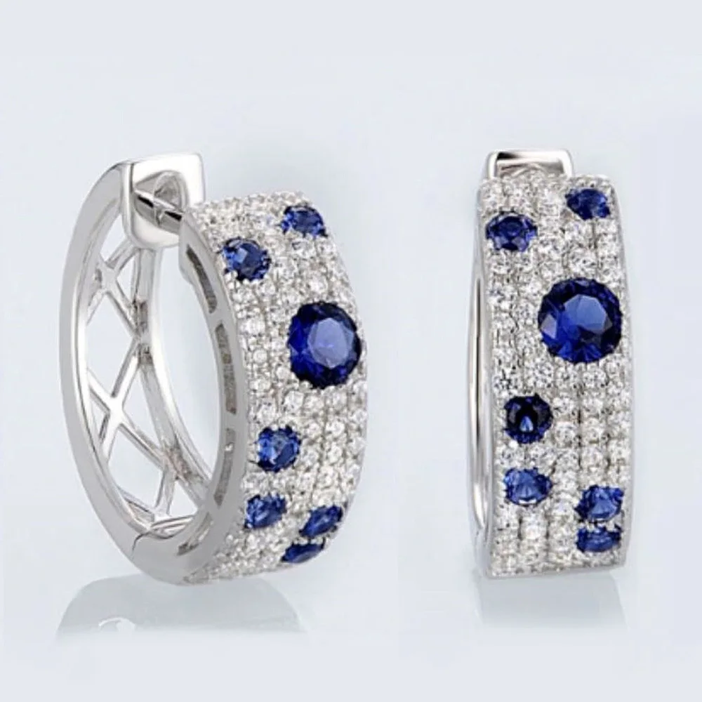 Huitan Neue Mode Silber Farbe Kleine Hoop Ohrringe für Frauen Voll Gepflastert CZ Stein Vielseitig Blau Kreis Ohrringe Weiblichen Schmuck