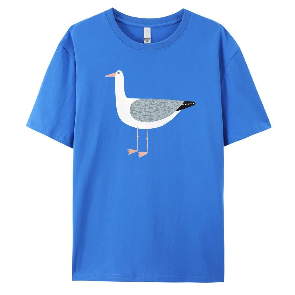 Men's Cotton Seagull Graphic Print T-shirt Tees Casual Loose Round Neck Street Style Tops for Men and Women