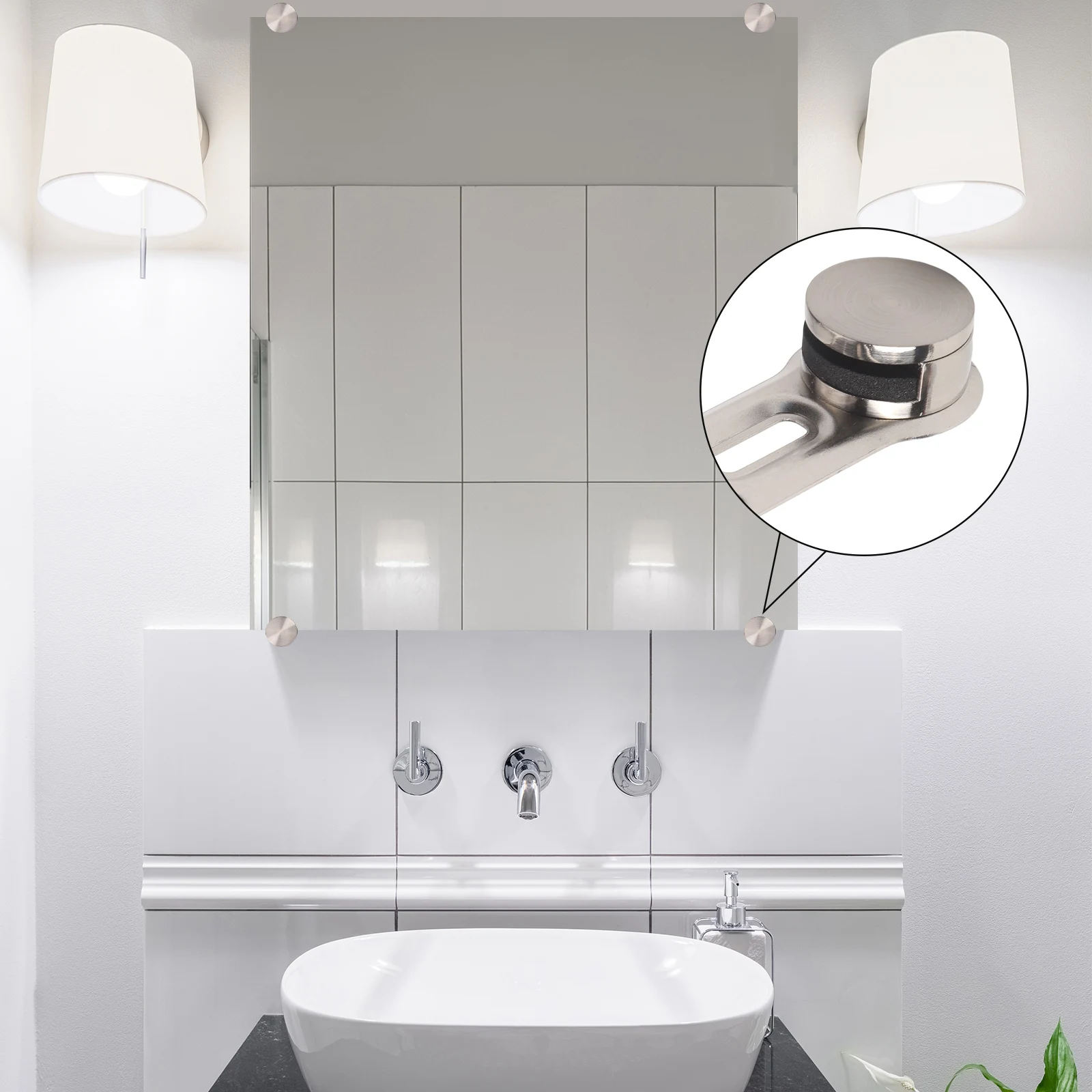 Zinc Alloy Glass Clamp Mirror Holder for Heavy Glass and for acrylic Panels Rubber Inserted Brackets for Secure Mounting Set of
