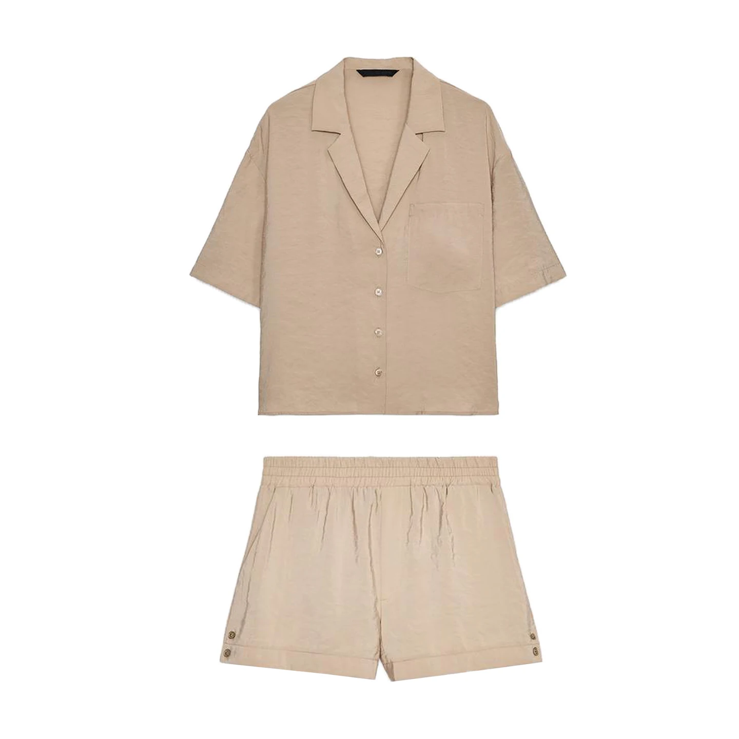 

Comfortable V-Ne ort Sve irt with Patch ket Design And Draped orts Faionable Summer Two-Piece Set for Women