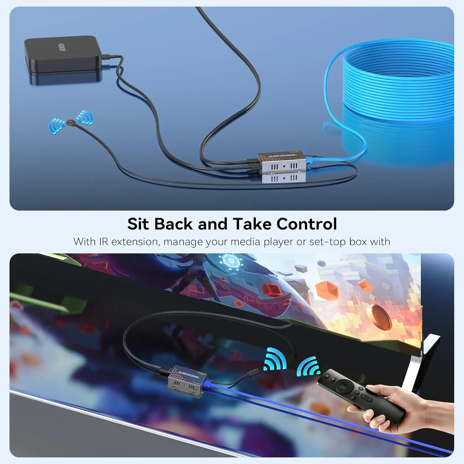 Przedłużacz HDMI 4K przez kabel sieciowy Cat5e/Cat6 - Zasięg do 70m/230ft, obsługa POC i IR — zdjęcie produktu 4
