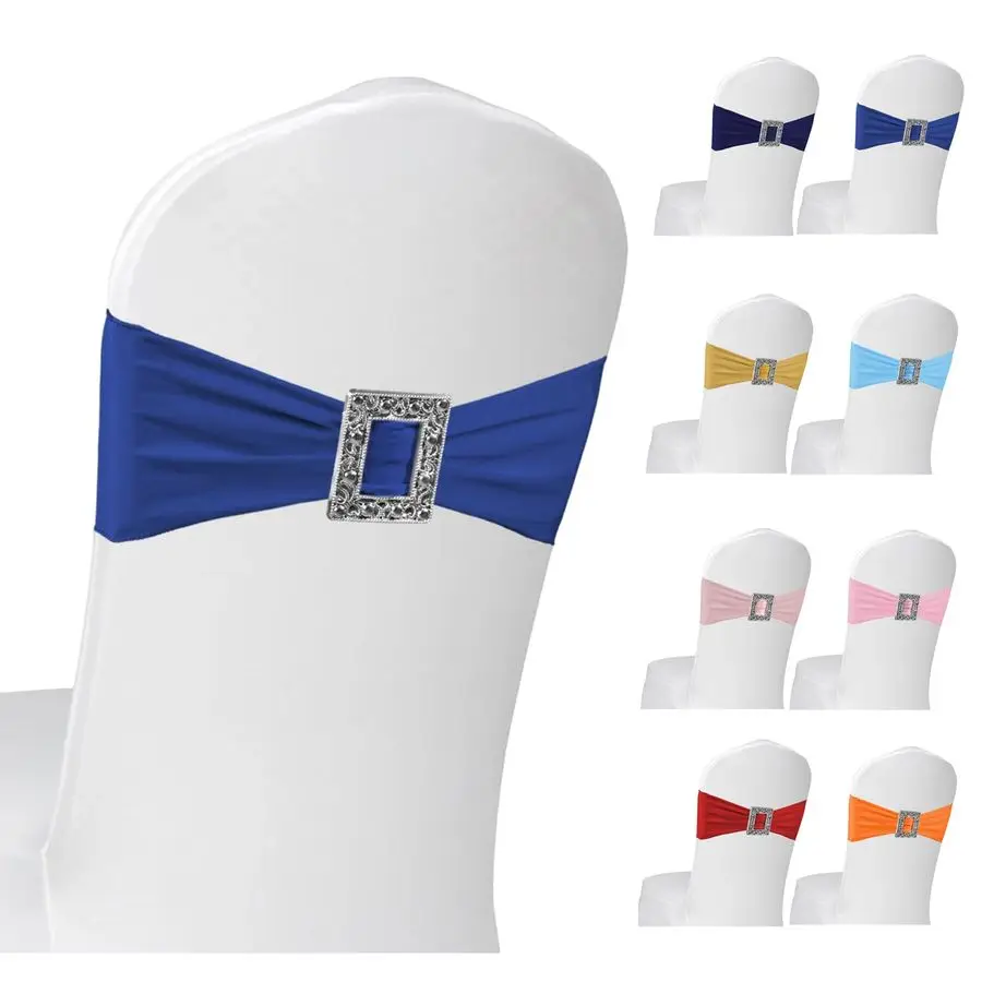 

100 шт. эластичных чехлов для стульев из спандекса, королевский синий цвет, с застежкой-регулятором, для свадеб, вечеринок и банкетов