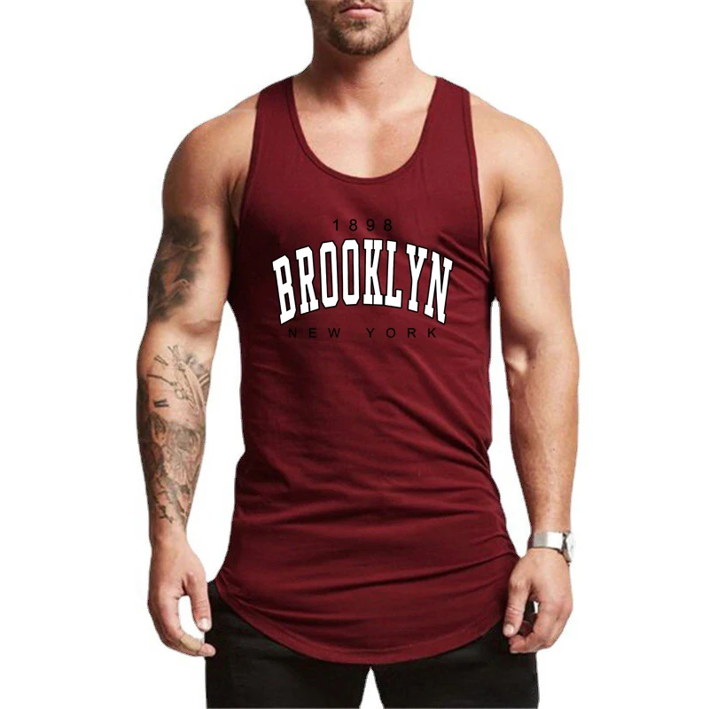 1898 Brooklyn New York City Printed Gym Fitness Sleeveless Tank Tops Mens Bodybuilding Cotton Breathable Casual Hip Hop T-Shirt