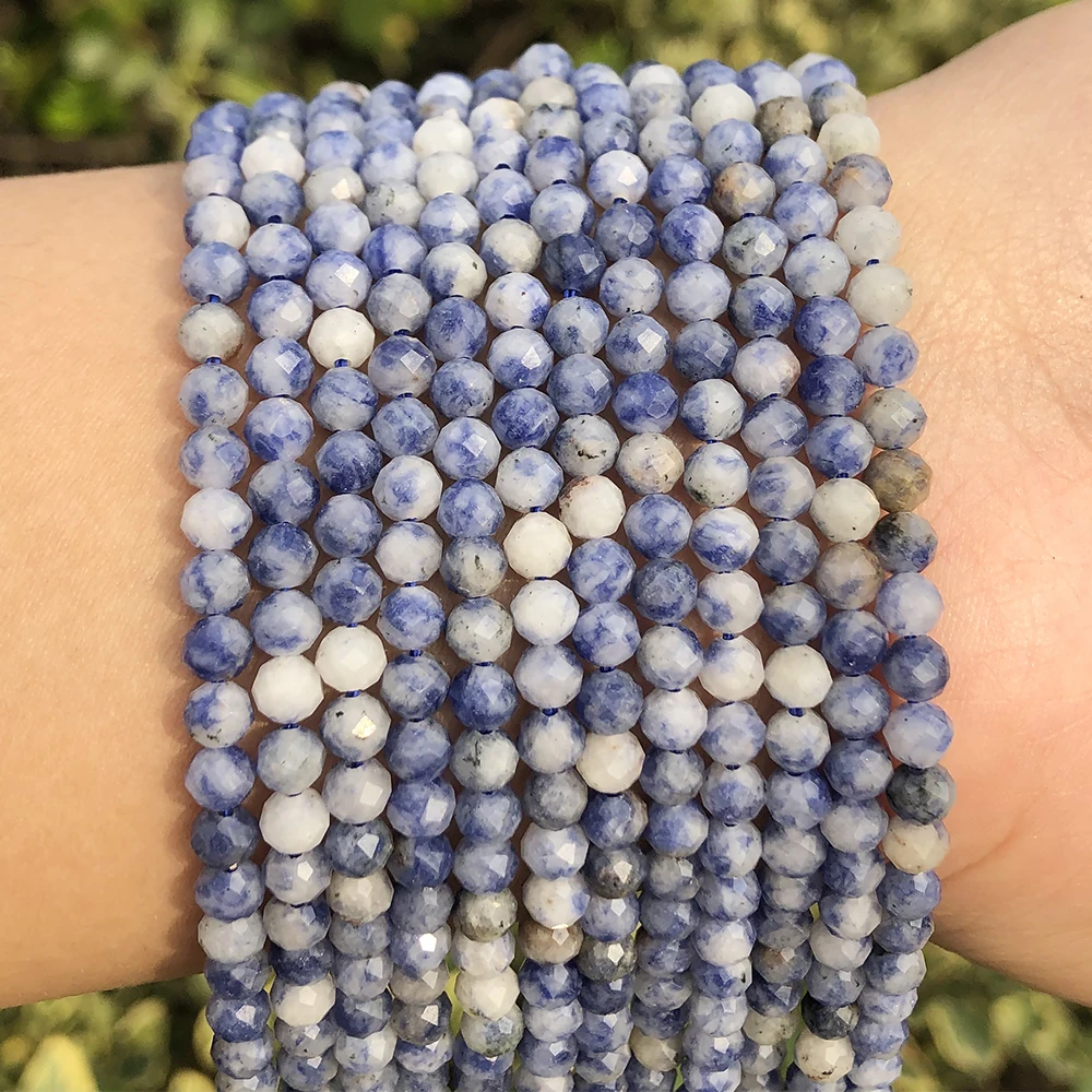 3 4mm Natural Faceted New Blue Sodalite Jaspers Stone Beads for Jewelry DIY Round Small Beads Making Bracelet Accessories 15''