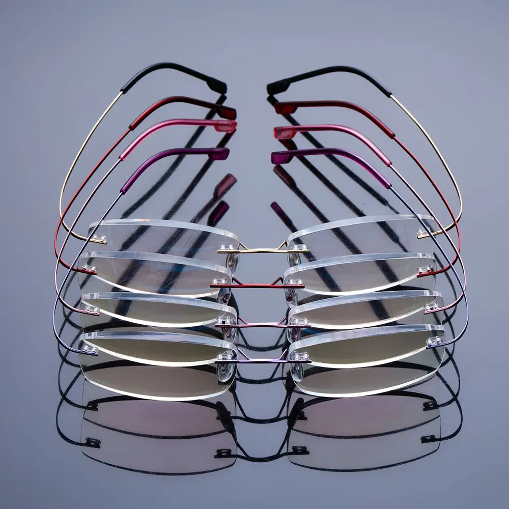 Strength +1.0~+4.0 Flexible Vision Care Rimless Memory Titanium Presbyopic Eyeglasses Ultralight Spectacles Suqare Reading Glass