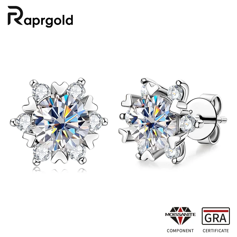 

Сертифицированные RAPRGOLD GRA круглые серьги-гвоздики с муассанитом и снежинкой для женщин, серьги из стерлингового серебра S925, ювелирные изделия, рождественские подарки
