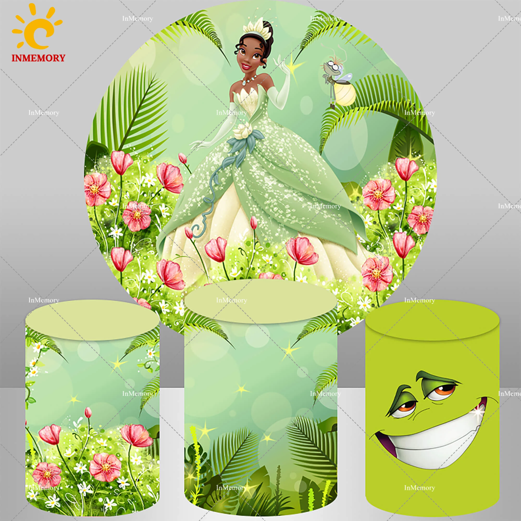 Frühlings blume Prinzessin Tiana Circl Hintergrund Abdeckung Frosch Sockel Abdeckung für Tisch Party Dekore Baby Dusche Hintergrund Fotografie