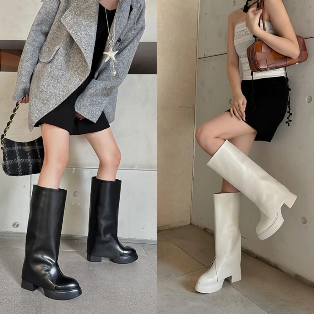 Winter Short Plush Women Knee High Boots Fashion Slip on Knight Long Booties Ladies Casaul Platform Heels Botas Mujer