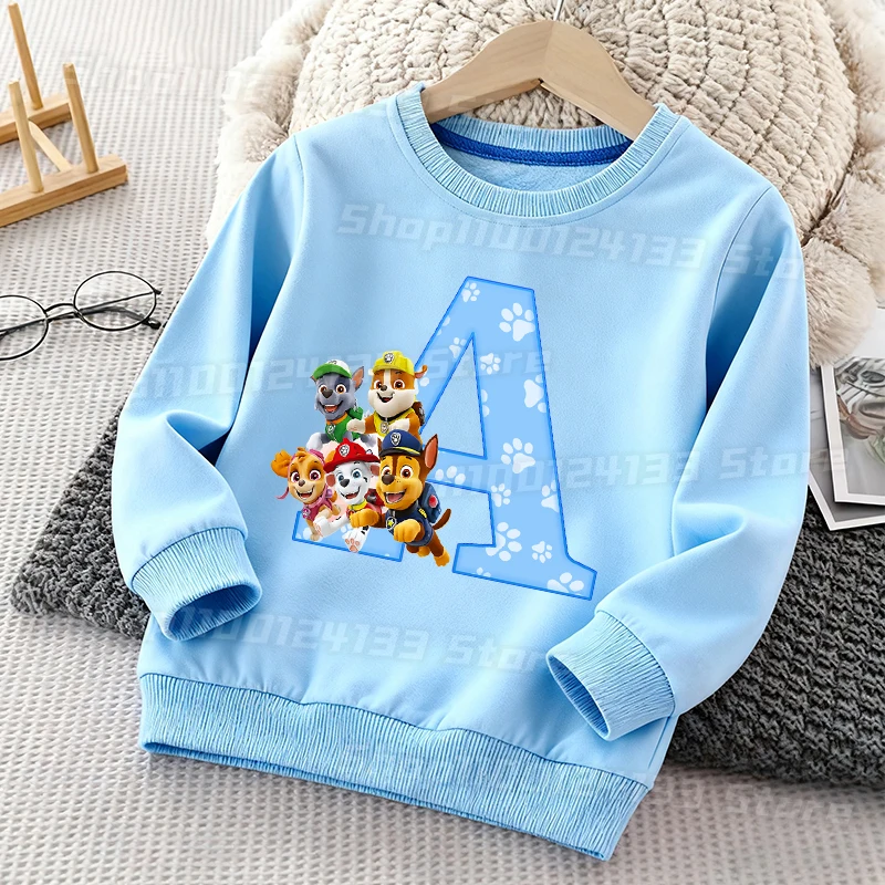 

Paws Patrol Boys Blue Clothes Pullover Cotton Sweatshirt Kids Cute Letters Anime Printed Baby Long Sleeved Tops Cartoon Gift New