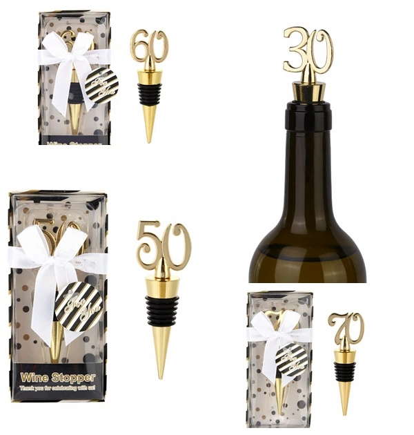 

25Pcs 60th Gold Bottle Stoppers Wedding Celebrating gifts For 30th Red Wine Party Favors and 70th Birthday gifts for guests