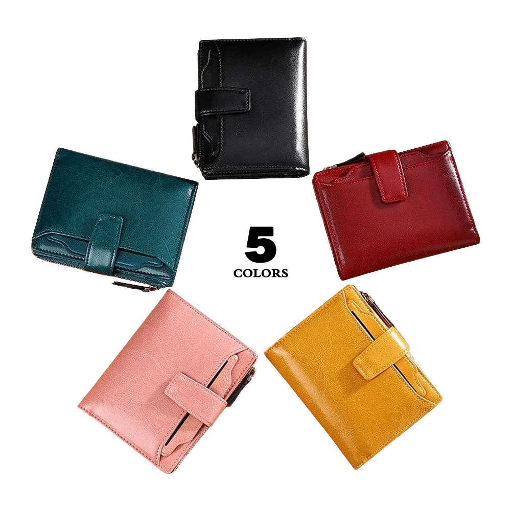 Women Wallet Genuine Leather Retro Oil Wax Cowhide Fashion Girls Wallet Short Zipper Cute Small Coin Purse for Women