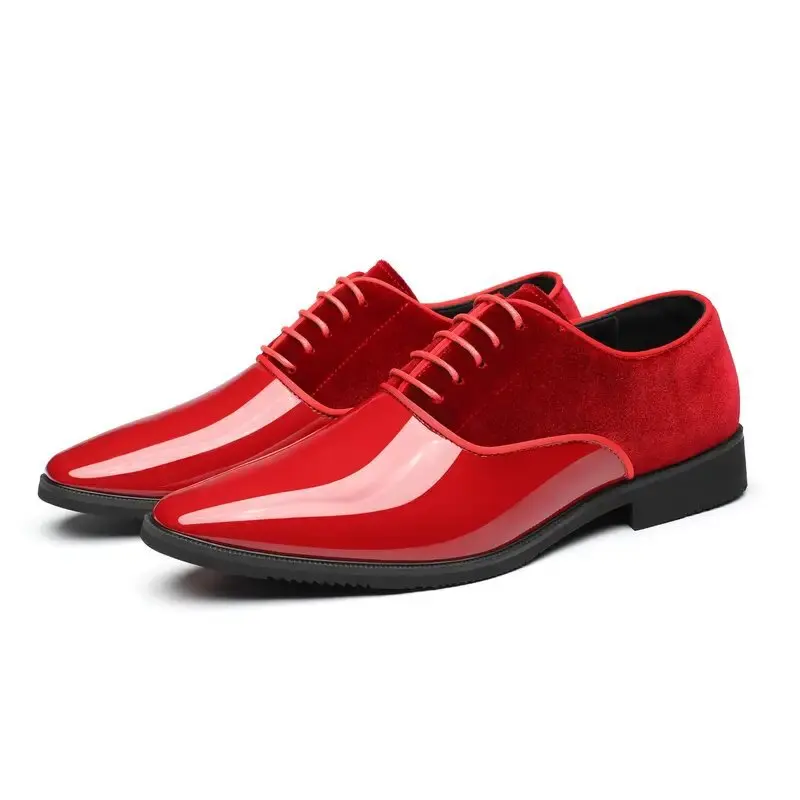 

Fashion New Men's Pointed Mixed Color Patchwork Lace Up Leather Shoes Male Business Casual Formal Dress Footwear Zapatos Hombre