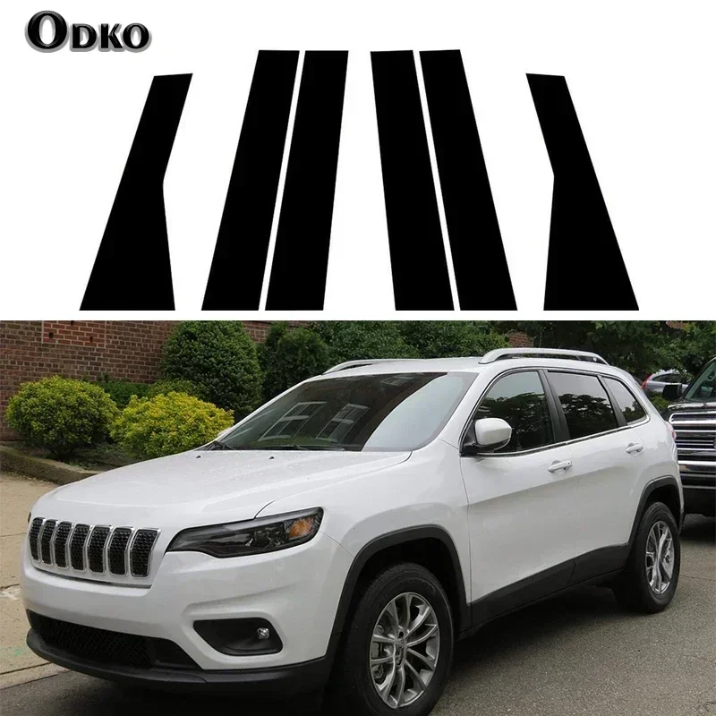 6pcs/set For Jeep Cherokee KL 2014-2018 2019 2020 2021 2023 Glossy Black Car Door Window Pillar Center Post Trim Stickers Parts