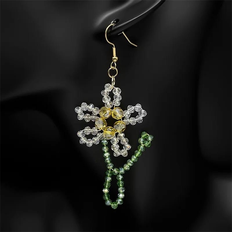 اليد المنسوجة الزجاج مطرز زهرة شرابة إسقاط أقراط للنساء الفولاذ المقاوم للصدأ الفاخرة الملونة Y2K وأقراط مجوهرات هدية #2