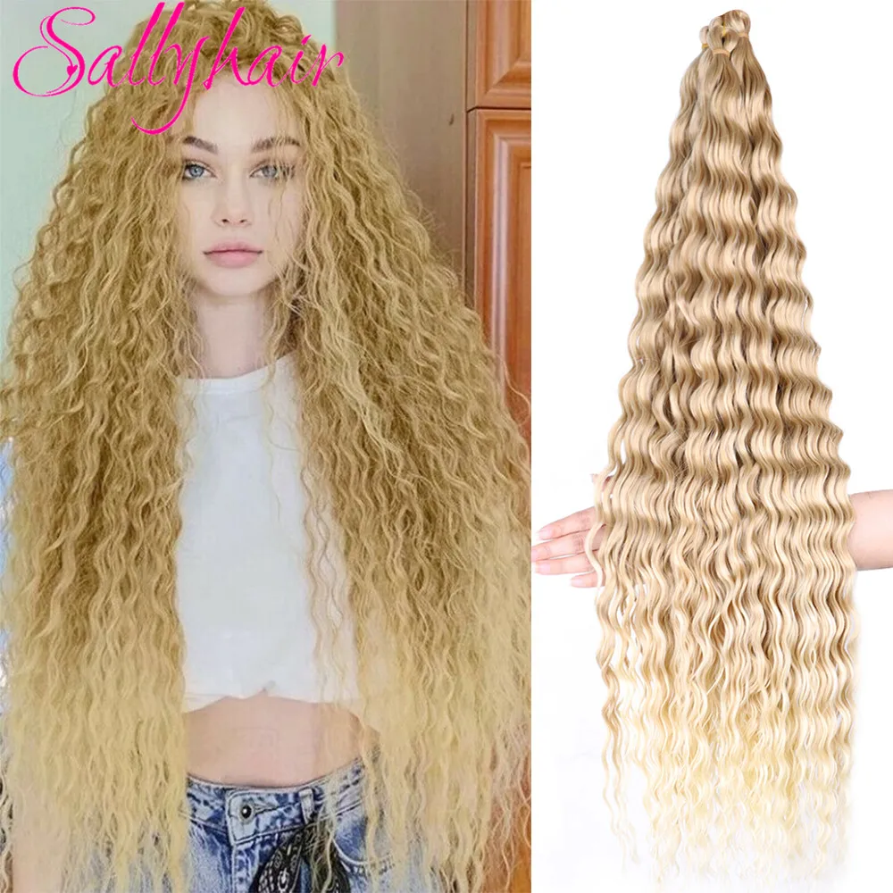 Sallyhair syntetyczne Zizi głęboka fala szydełkowe włosy blond fala oceaniczna 32 Cal Afro loki lekki warkocz z włosów Ombre rozszerzenia