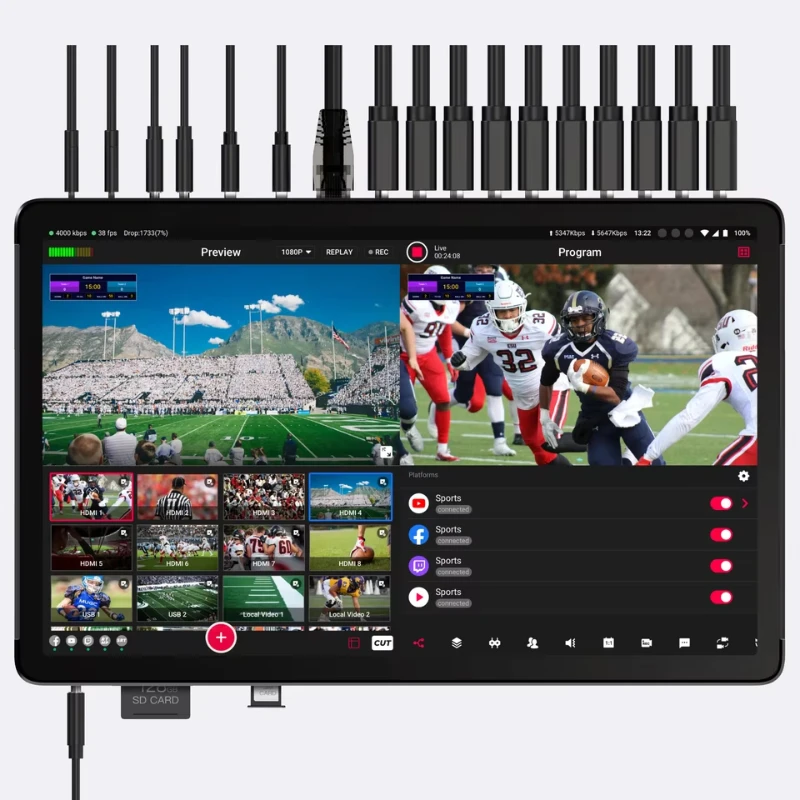 

All-in-One 4k Live Video Streaming Device with 8 HDMI Inputs, Switcher Monitor Encoder Recorder
