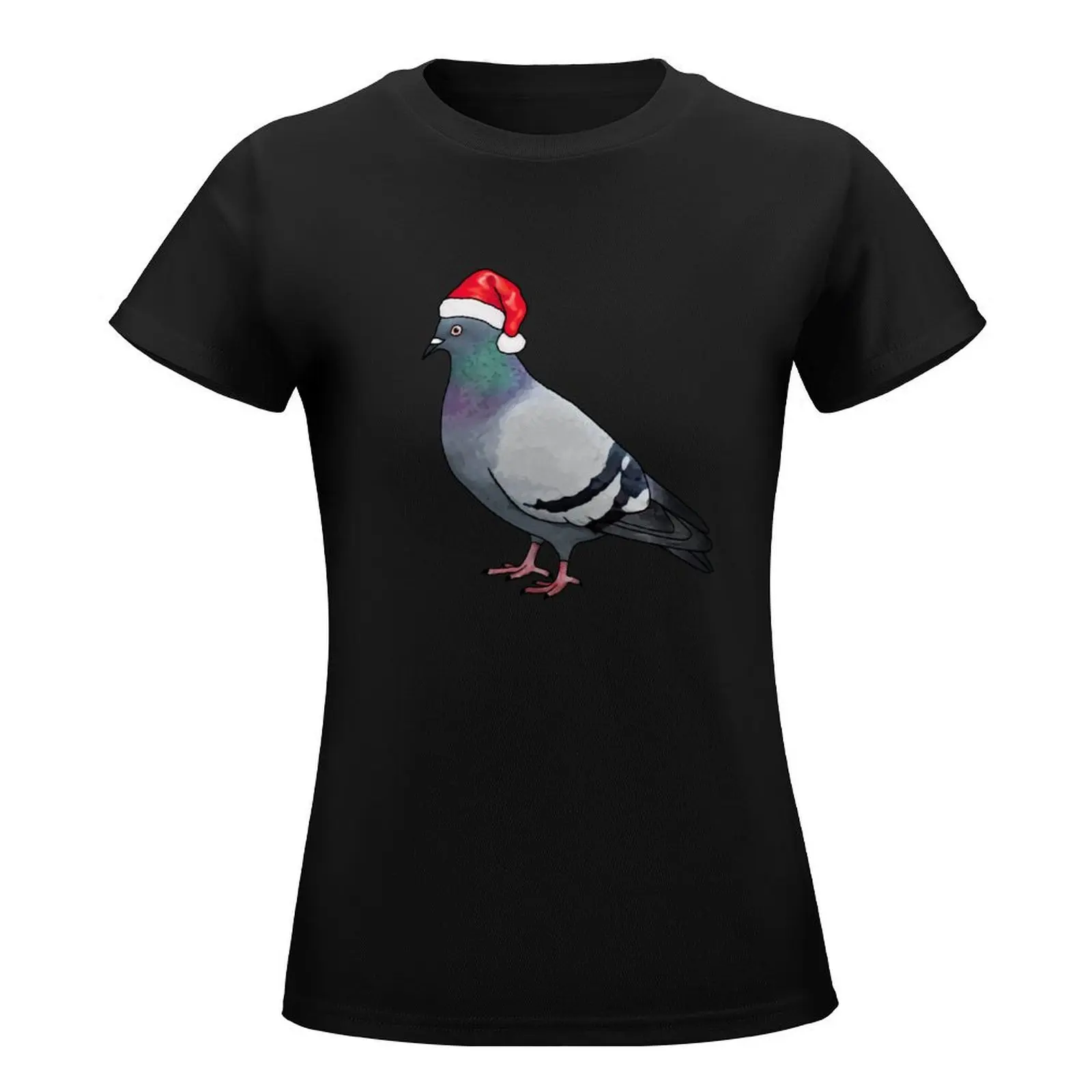 Pigeon Santa T-Shirt tops vintage blacks Woman fashion