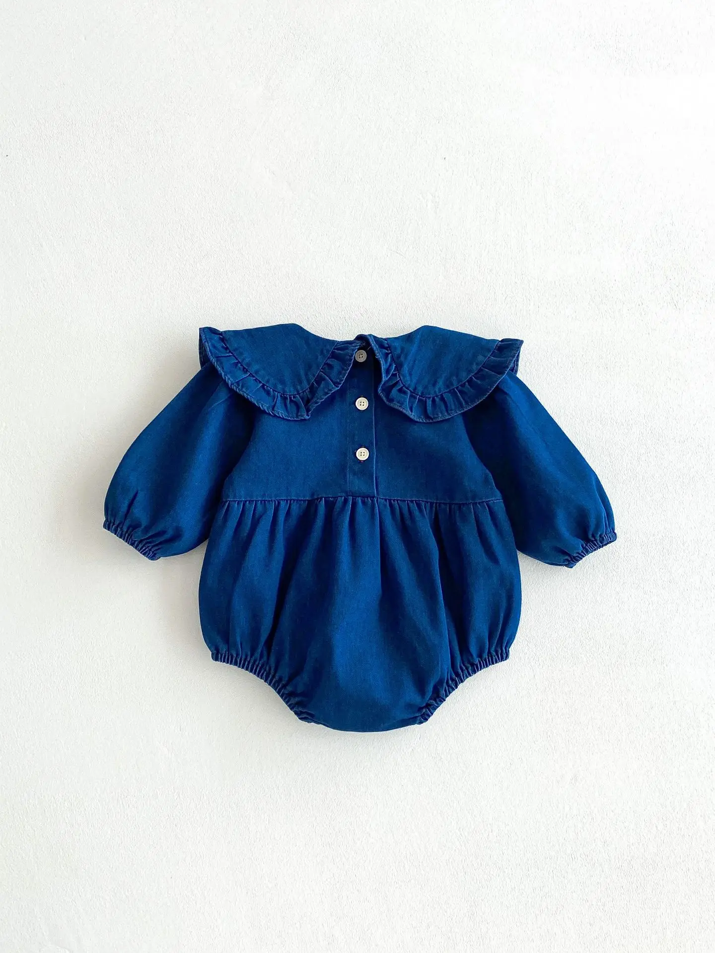 2025 Fashion Spring Autumn Children Clothes Baby Girls Cotton Peter Pan Collar Long Sleeve Denim Bodysuits Toddler Kids Rompers