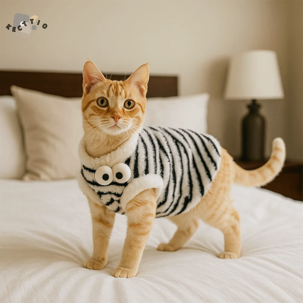 

Cute Warm Winter Pet Sweater Thickened Windproof Cat Striped Vest Fleece Soft Pet Cotton Jacket for Cats and Dogs