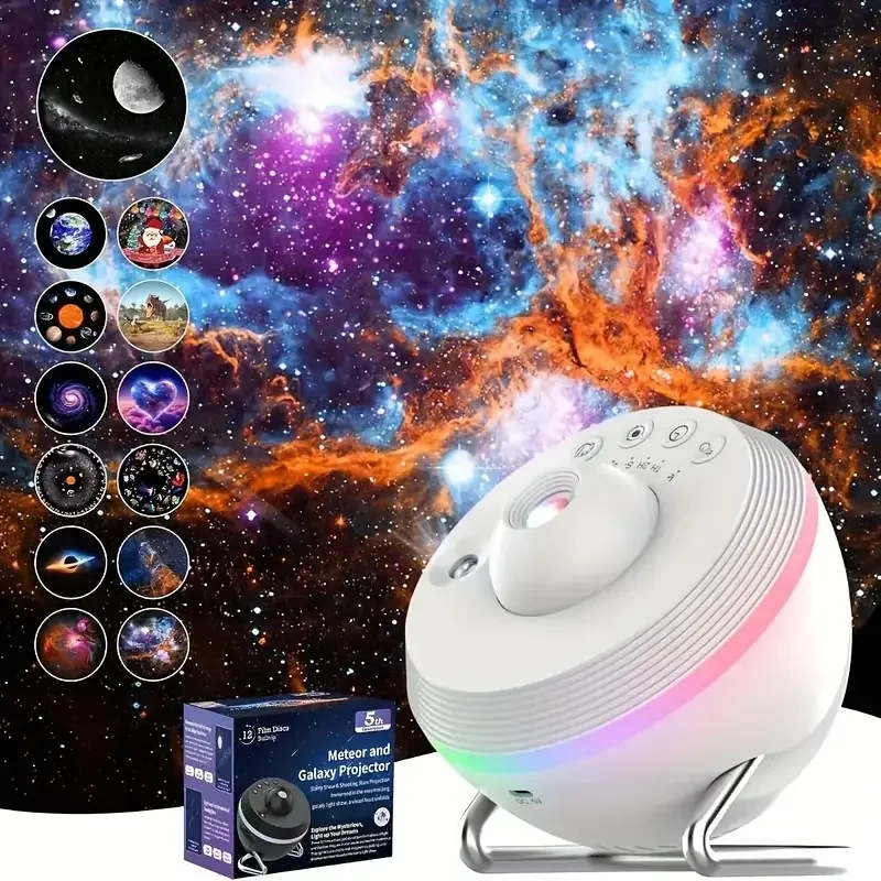 โคมไฟโปรเจคเตอร์กาแล็กซี่เมทีออร์ 360 °   เครื่องฉายดาวแบบหมุน 4K HD สำหรับเด็กและผู้ใหญ่ ตกแต่งห้อง