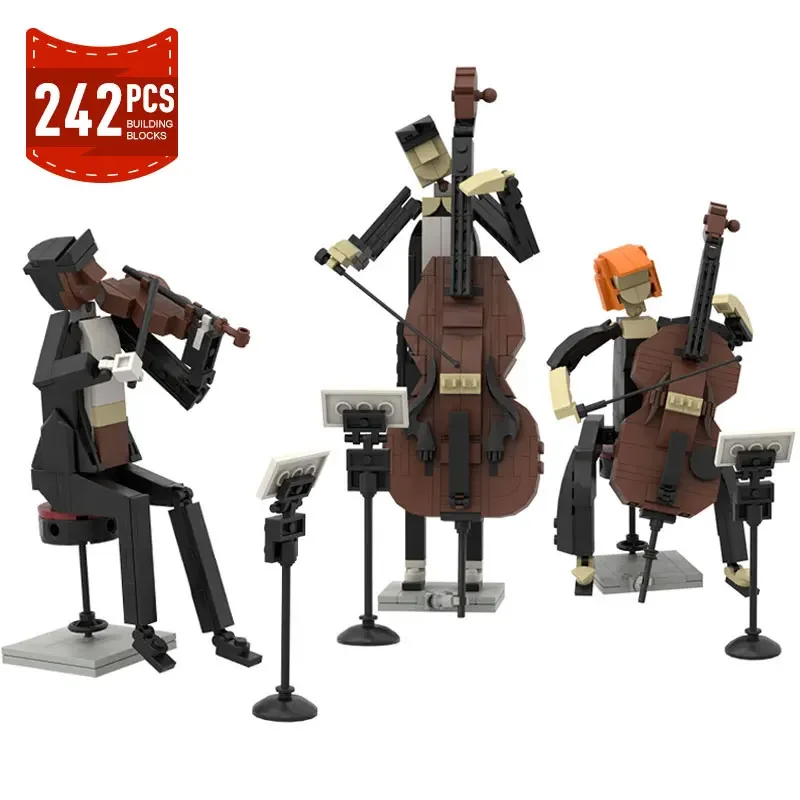 MOC City Band Jazz Quartet Violin Cello Trumpeter Model Building Blocks Set Musician Action Figures Decoration Bricks Toys Gifts