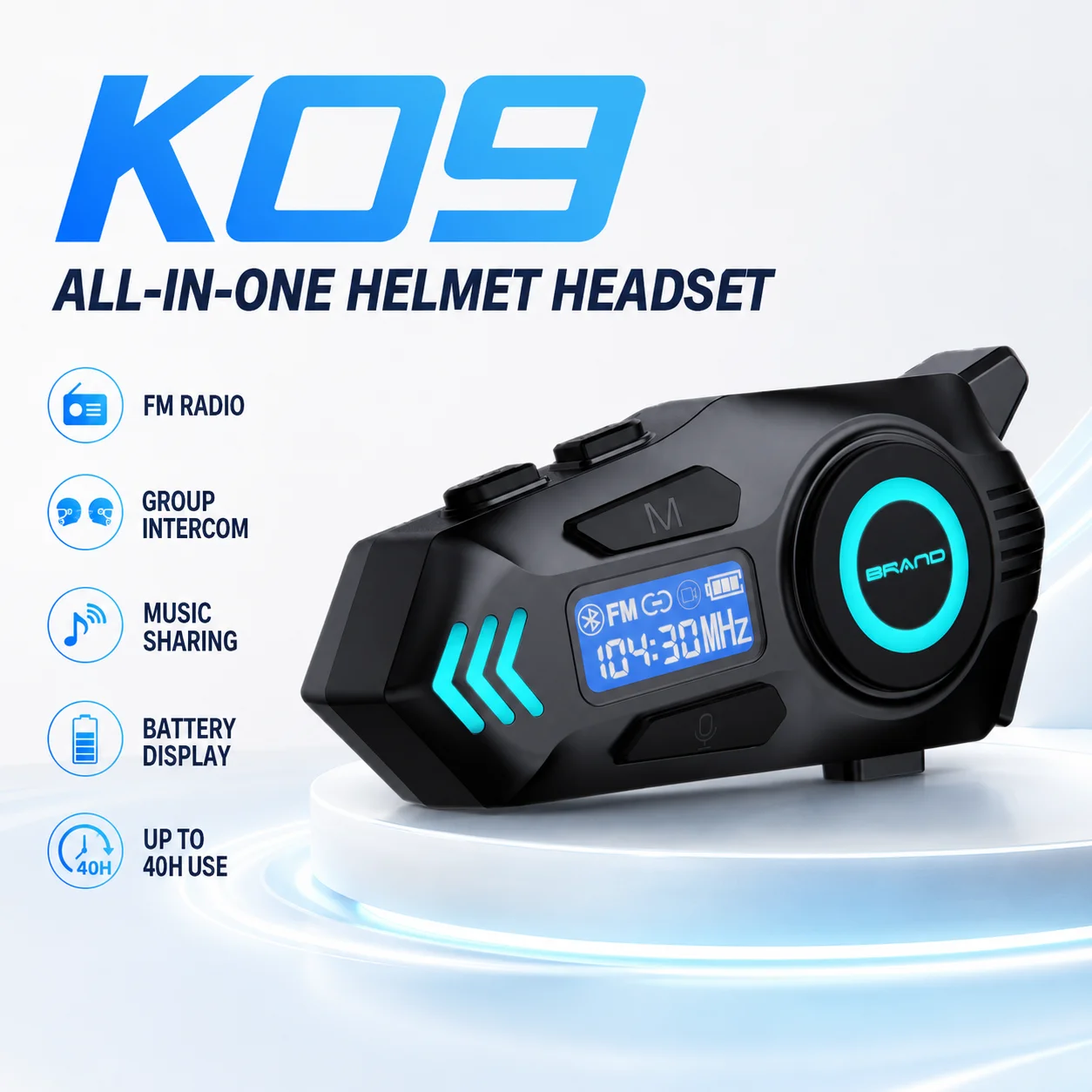 Image of HIPPCRON Motorradhelm Bluetooth 6.0 K09 Headset Mehrpersonen-Intercom 500M Reichweite LED FM-Radio Geräuschunterdrückung Wasserdicht IP65 800mAh