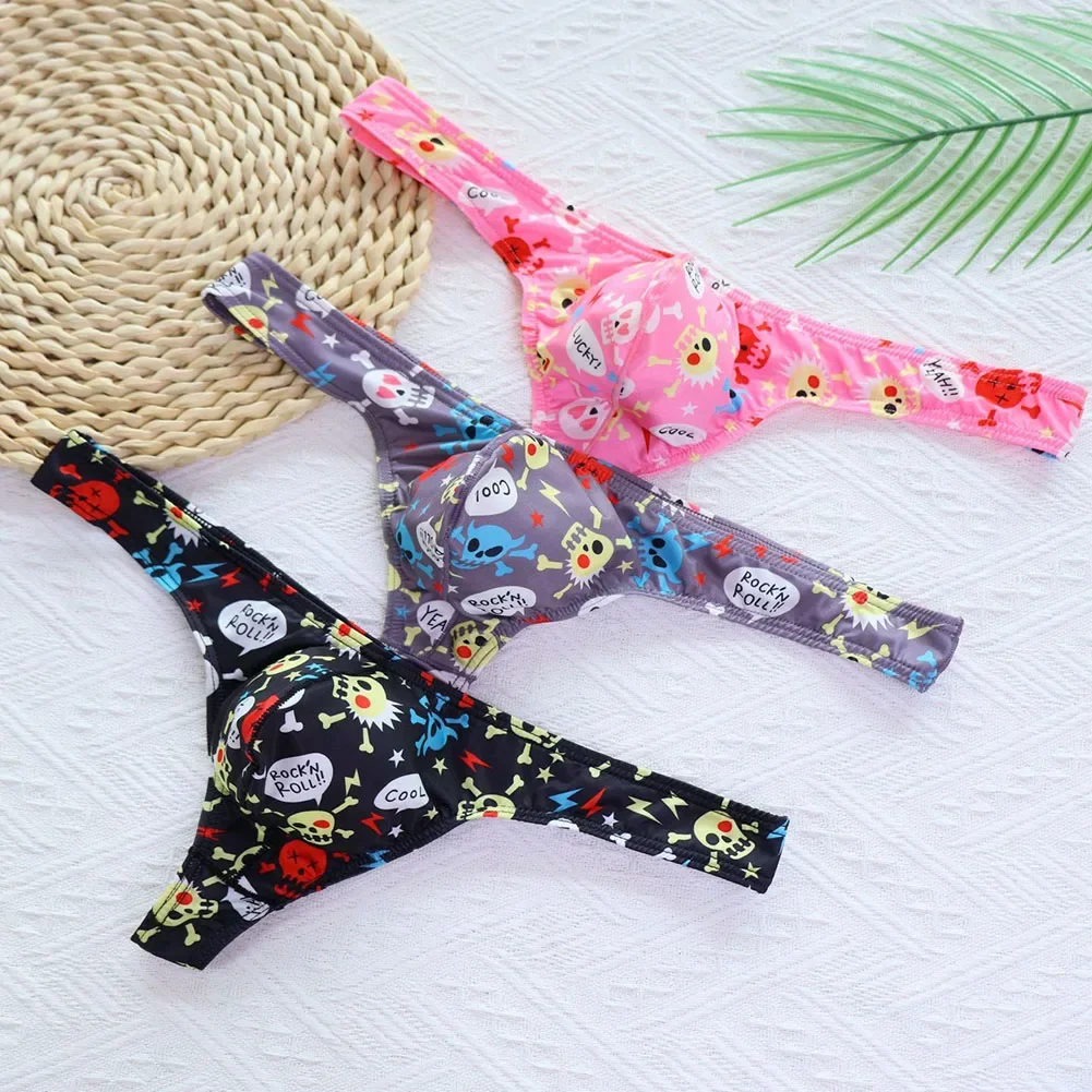 Sexy Low Waist Men's Skull Printed Fashion Cartoon Thongs U Pouch Underwear Man Breathable Panties G-Strings