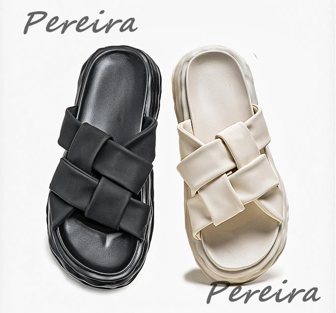 Black White Fashion Weaving Wedge Slippers Summer Platform Solid Thick Bottom Slipper Sandals Outdoor Beach Men's Casual Shoes