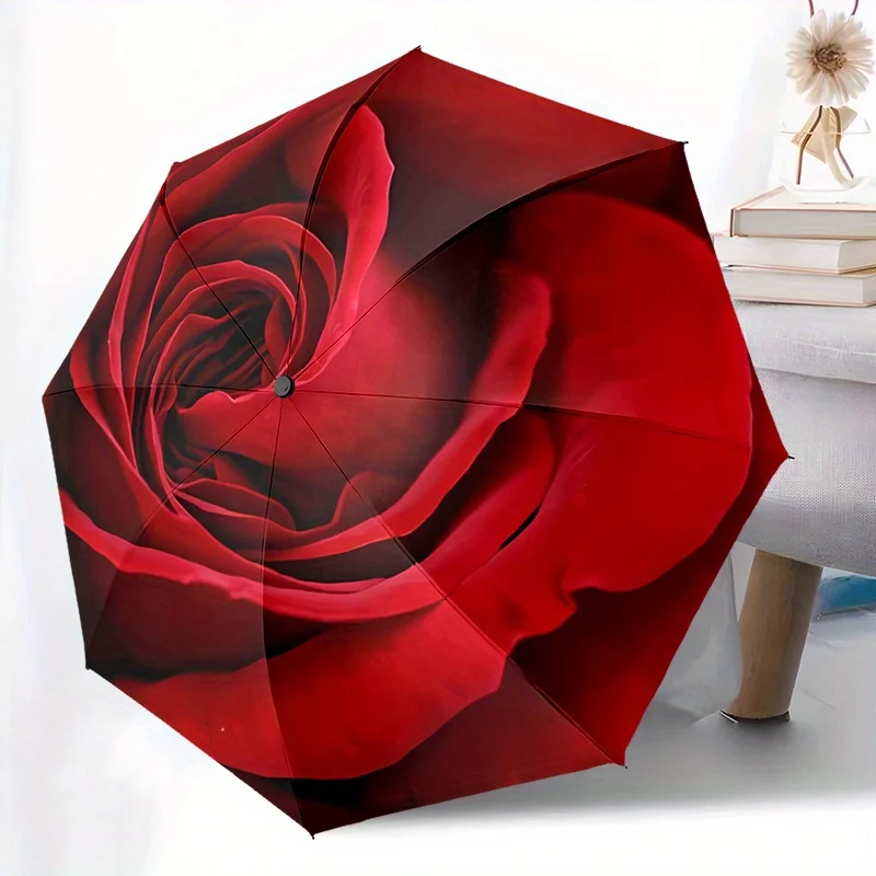 

Зонт Red Rose (2) с 8 спицами, автоматический, подходит для путешествий и повседневного использования, идеальный подарок на Рождество и Хэллоуин.