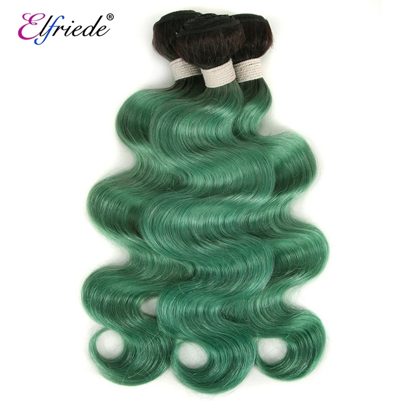 Elfriede # T1B/fasci di capelli di colore Ombre dell'onda del corpo verde con chiusura capelli umani brasiliani tesse 3 fasci con chiusura in pizzo 4x4