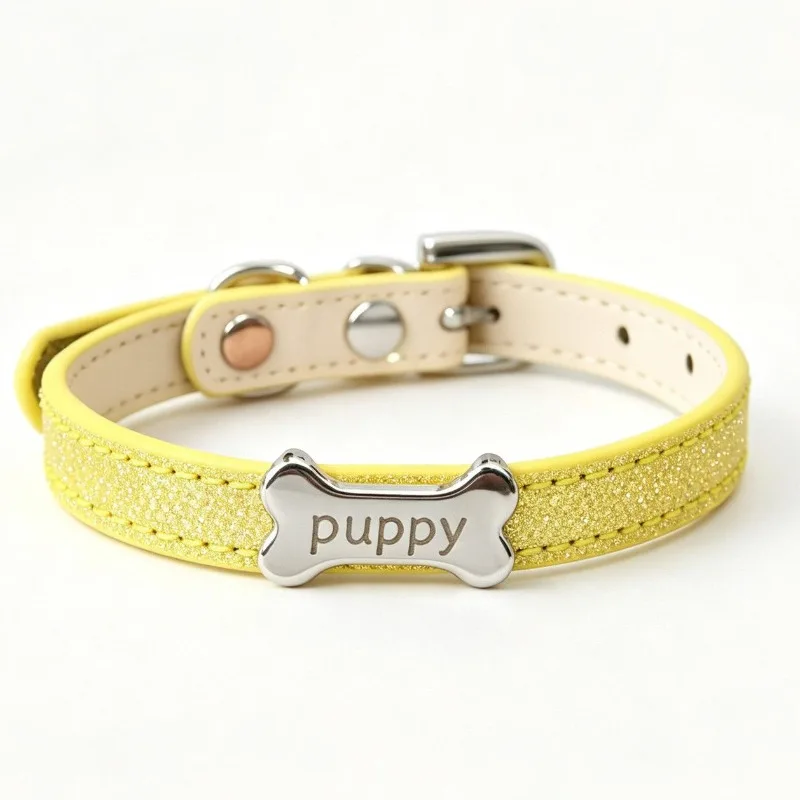 Flash diamond pet dog collar can be engraved anti-lost cat puppy small dog necklace nameplate adjustment Maltese