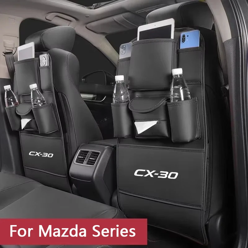 Car Seat Anti Kick Pad For Mazda CX-30 CX30 Leather Seat Back Organizer with Tissue Holder Anti Kick Pad Anti Scratch Protector