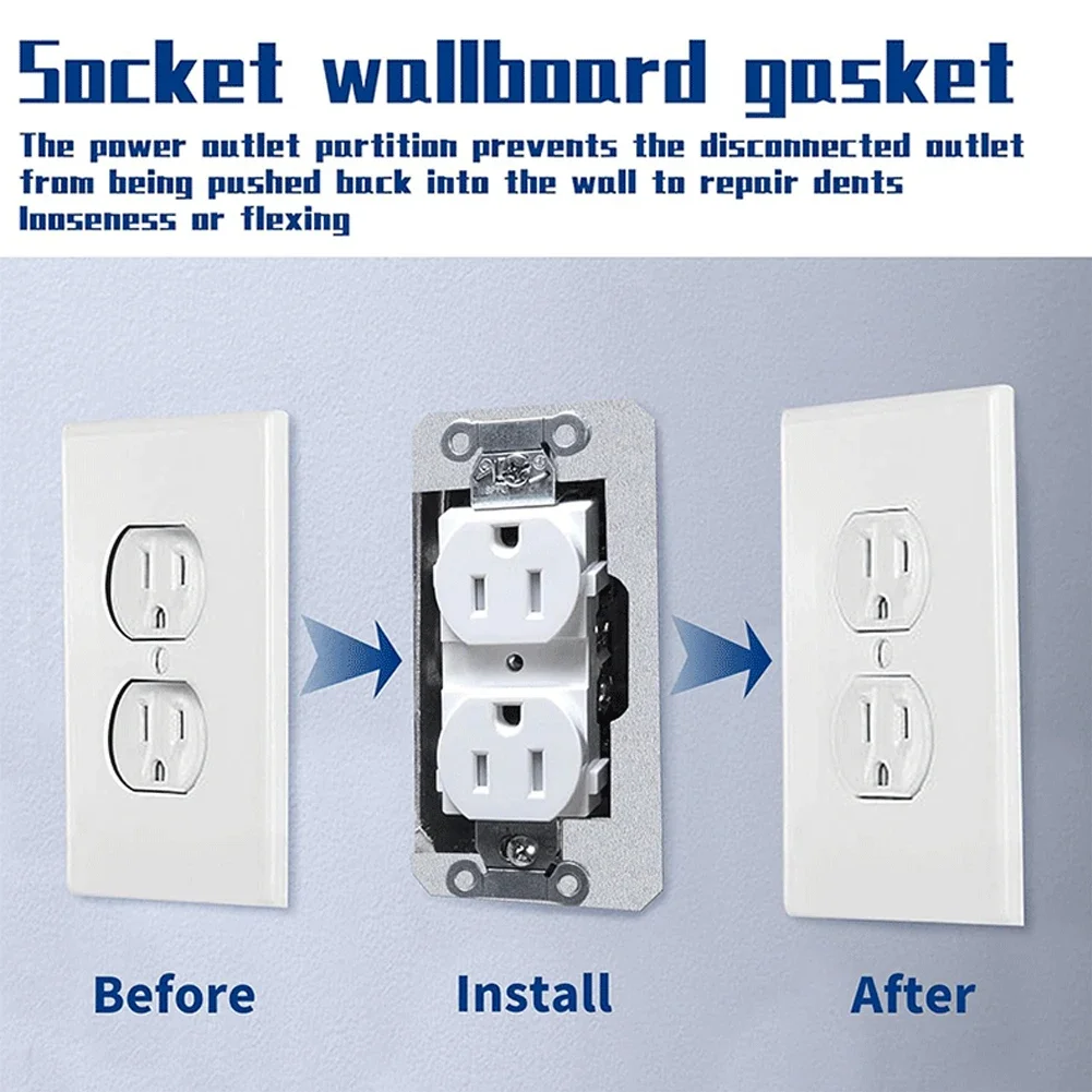 Junta de painel de parede de metal, dispositivo de fixação de energia, placas de nivelamento, saída de receptáculo, reparo fixo para quartos e sala de estar, com 10/20 peças