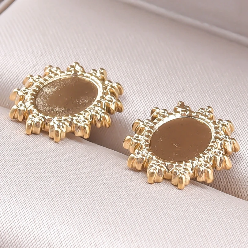 Fashion Ear Studs Gold Color Sun Heart Flower Stainless Steel Earrings For Women Men Accessories Ear Jewelry Fit DIY Rhinestone - Image 6