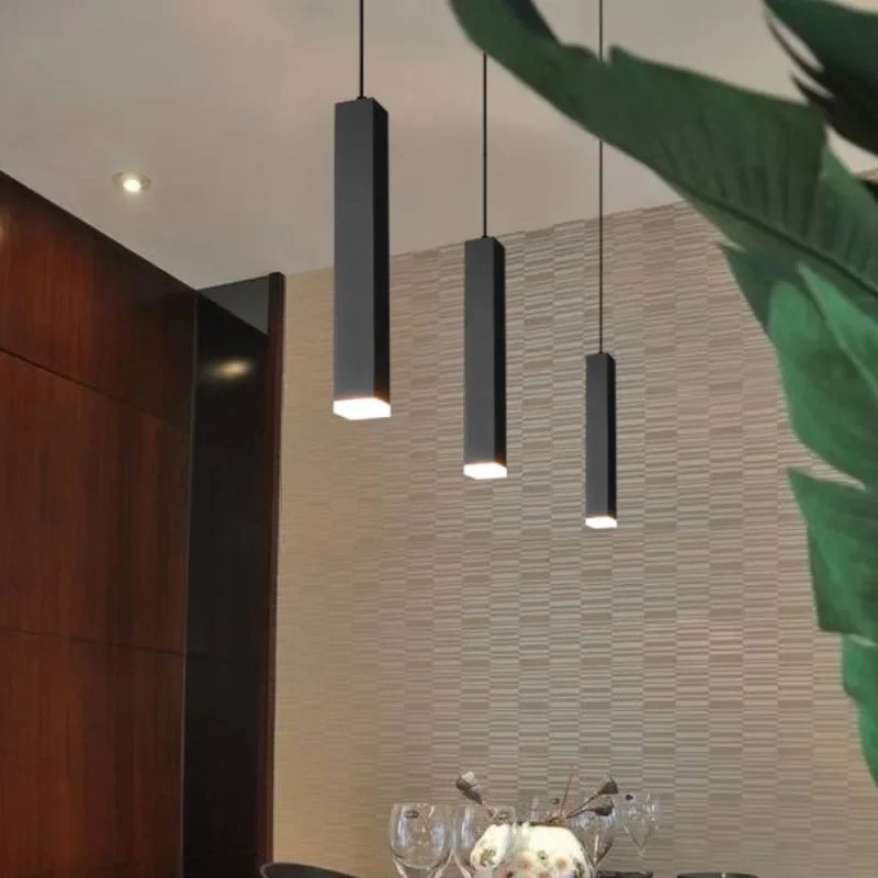 

Simple Nordic LED Restaurant Chandelier Line Lights White Black Square Rectangular Bar Counter Coffee Front Desk Dreative Lamps