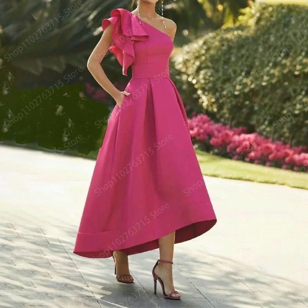 Vestido de noche largo de satén para mujer, traje elegante de un hombro hasta el tobillo, línea A, fiesta de graduación, boda, Gala, eventos especiales, 2024