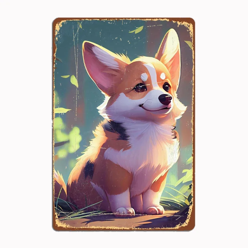 

Cute Corgi Dog Animal Artistic Panel Decoration Featuring Characters and Scenery for Home and Bar Decor Vintage Wall Decor