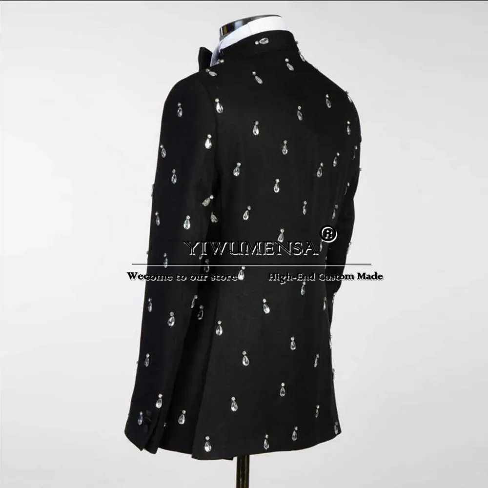 

Man Chic Tuxedo Suits Beaded Stones Double Breasted Blazer Formal Occasion Party Dresses Customized Groom Wedding Man 2-Piece
